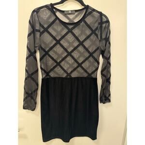 Misguided Size 8 Long Sleeve Sheer Velvet Mini Party Club Vegas Dress